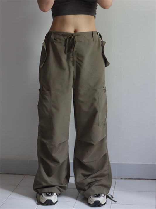 CHRONSTYLE Y2K Bottoms Women Low Waist Cargo Pants Aesthetic Drawstring Loose Causal with Pockets Jogger Trouser Streetwear 2022