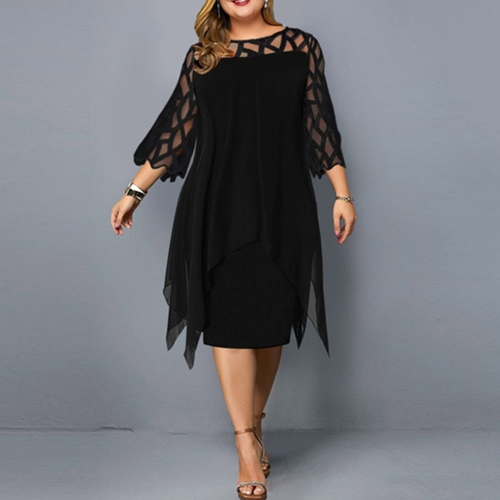 Elegant Plus Size Dresses with Long Sleeve and Lace Mesh