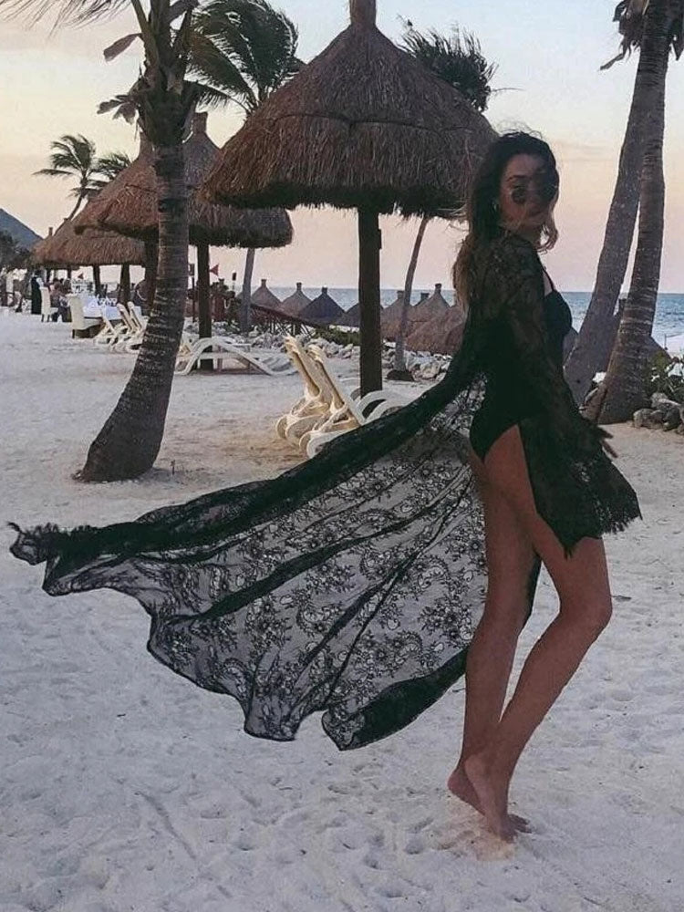 2022 Novo Biquíni Coberturas Vestido Sexy de Verão com Cinto Túnica Branca de Renda Feminina Plus Size Roupa de Praia Fato de Banho Q1049