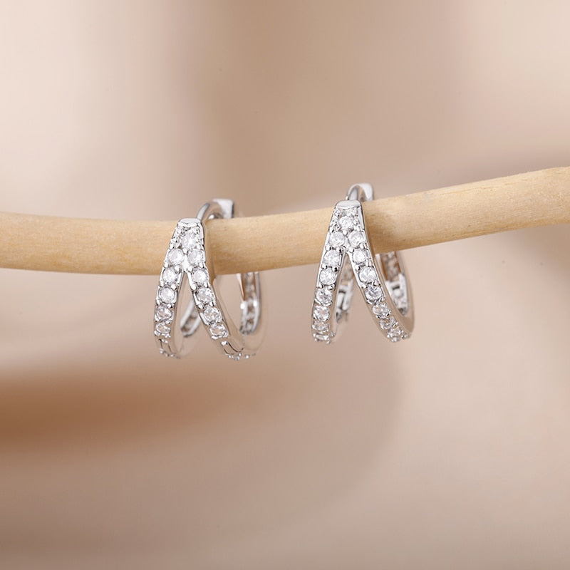 Gorgeous Heart Zircon Hoop Earrings in Stainless Steel Circle Huggie