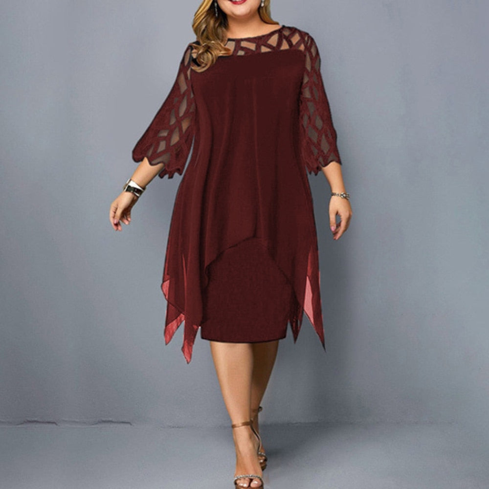 Elegant Plus Size Dresses with Long Sleeve and Lace Mesh