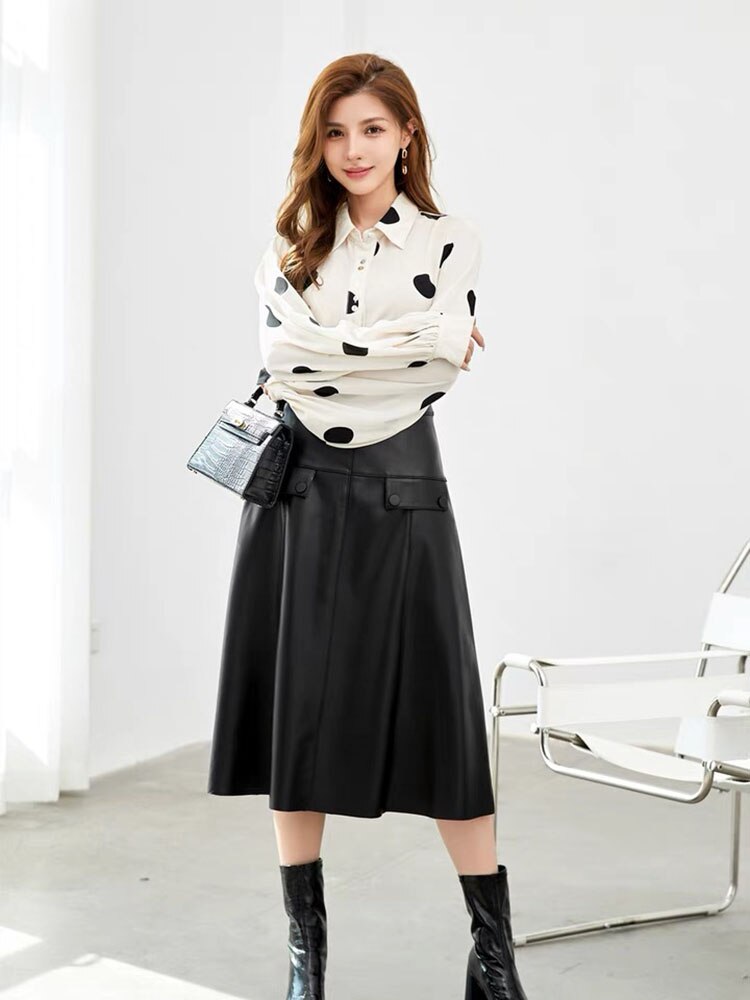 Long Leather Skirts with High Waisted - 100% Genuine Leather