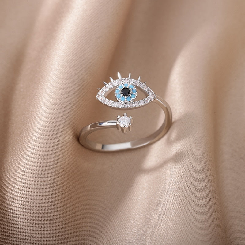 Evil Eye Rings With Blue Eye Stone Resizable or Adjustable Stainless Steel Ring