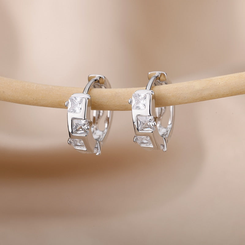 Gorgeous Heart Zircon Hoop Earrings in Stainless Steel Circle Huggie