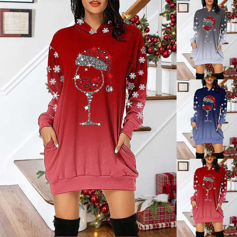 Christmas Autumn Winter Fashion Print Loose Long Sleeve Hoodie