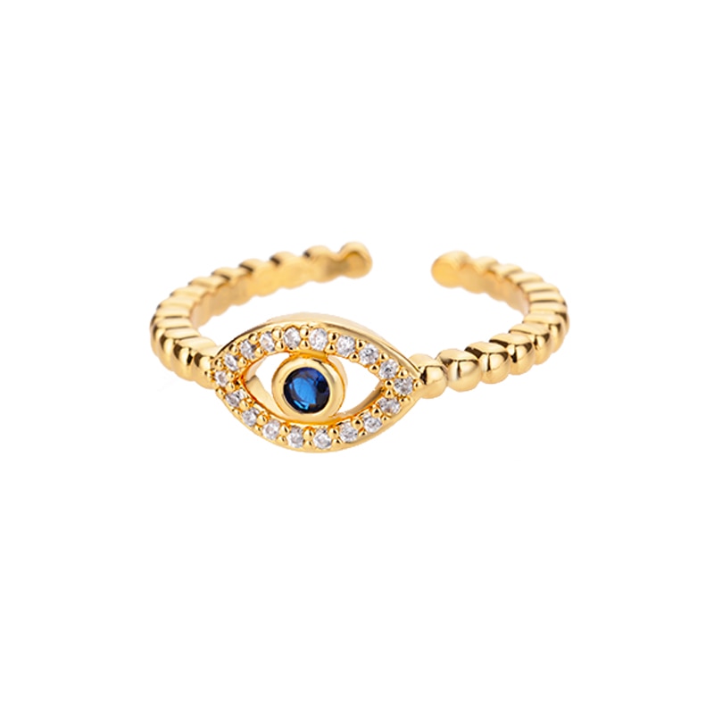 Resizable Ring Evil Eye Blue Zirconia Stone (Gold and Silver)