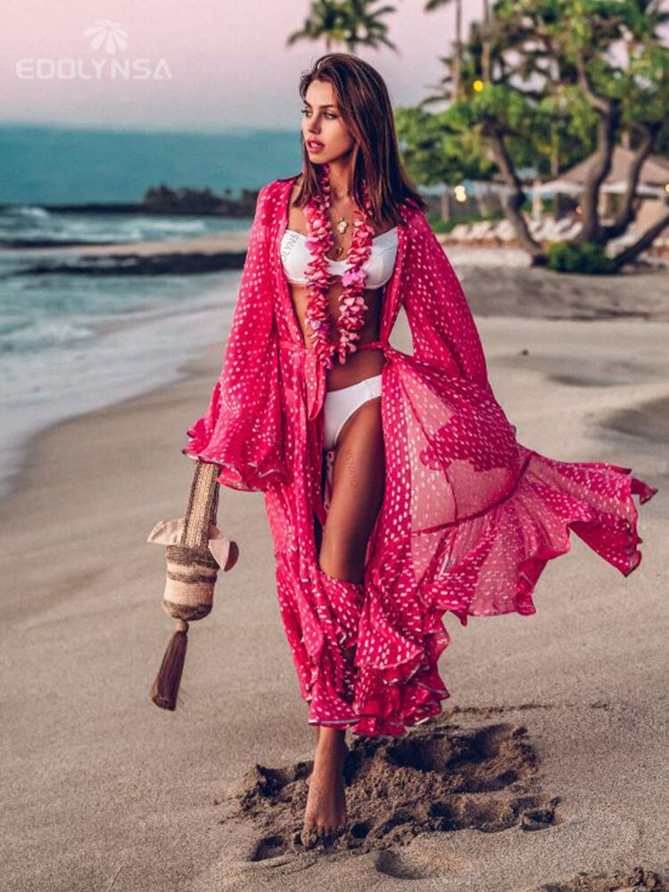 2022 Novo Biquíni Coberturas Vestido Sexy de Verão com Cinto Túnica Branca de Renda Feminina Plus Size Roupa de Praia Fato de Banho Q1049