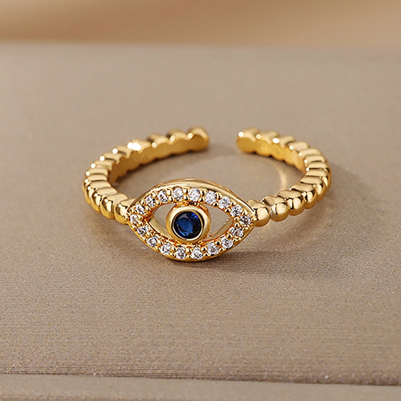 Resizable Ring Evil Eye Blue Zirconia Stone (Gold and Silver)