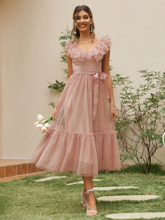 Elegante vestido sem costas com decote em v malha bolinhas perfeito para verão e primavera