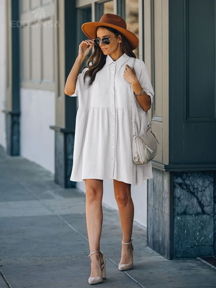 Women Swimsuit Cover Ups Mandarin Sleeve Kaftan Beach Tunic Dress Robe De Plage Solid White Pareo Beach Cover-ups