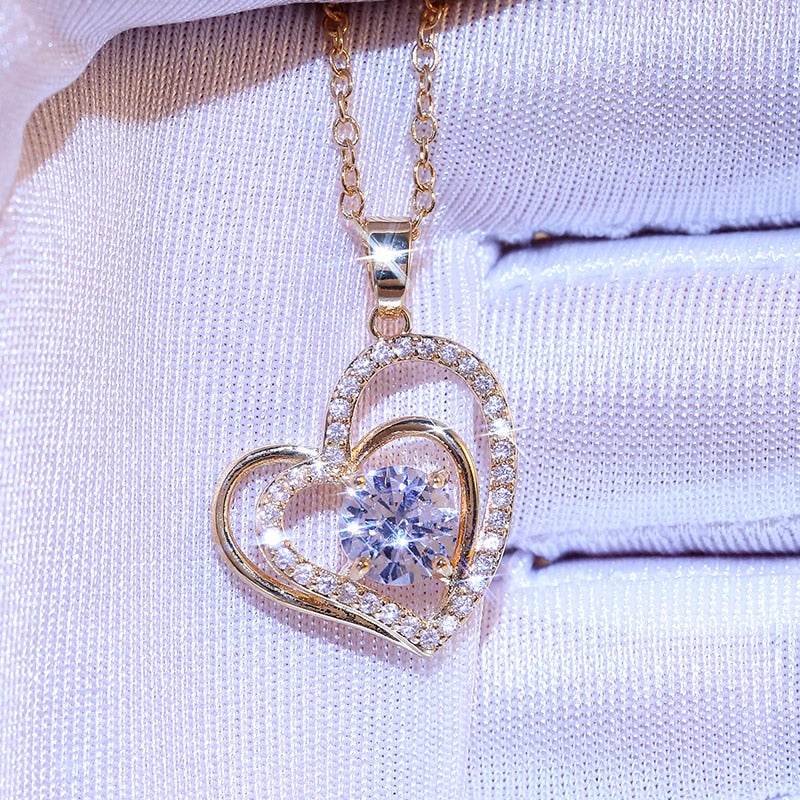 Hollow-out Design Double Heart Necklace