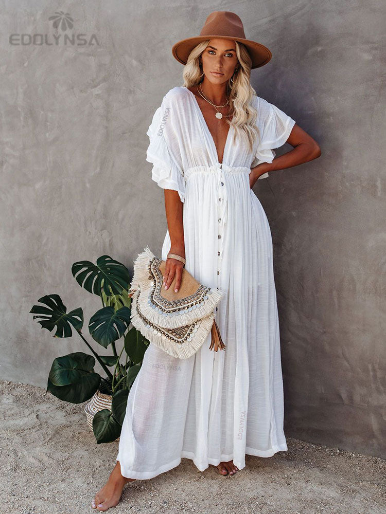 Sexy Bikini Cover-ups Long White Tunic Casual Summer or Spring Suit Cover