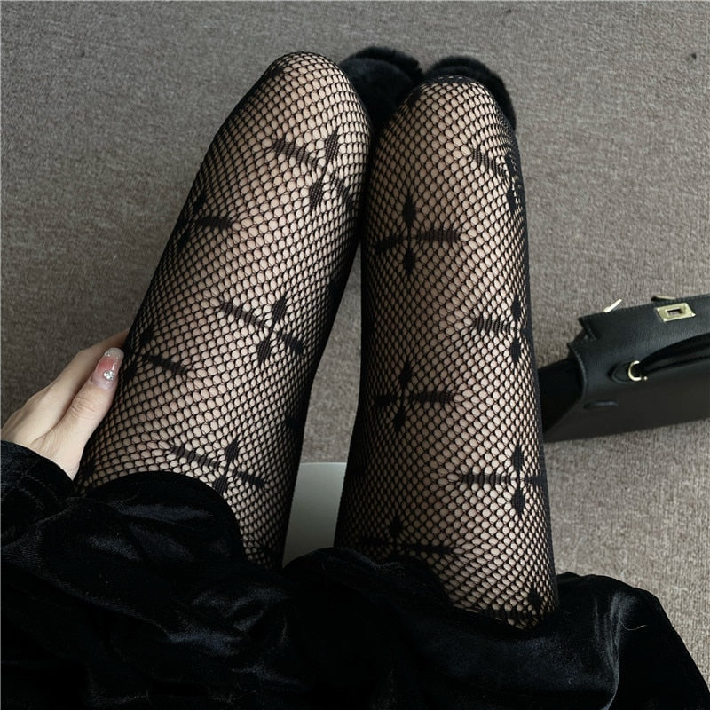 Stockings with Flower or Love Heart Mesh Ultra-thin Transparent