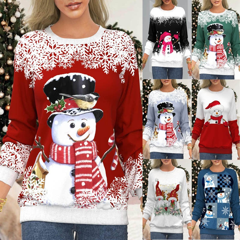 Christmas 3D Printed T-shirt Loose O-Neck Retro Pullover Blouse Shirt