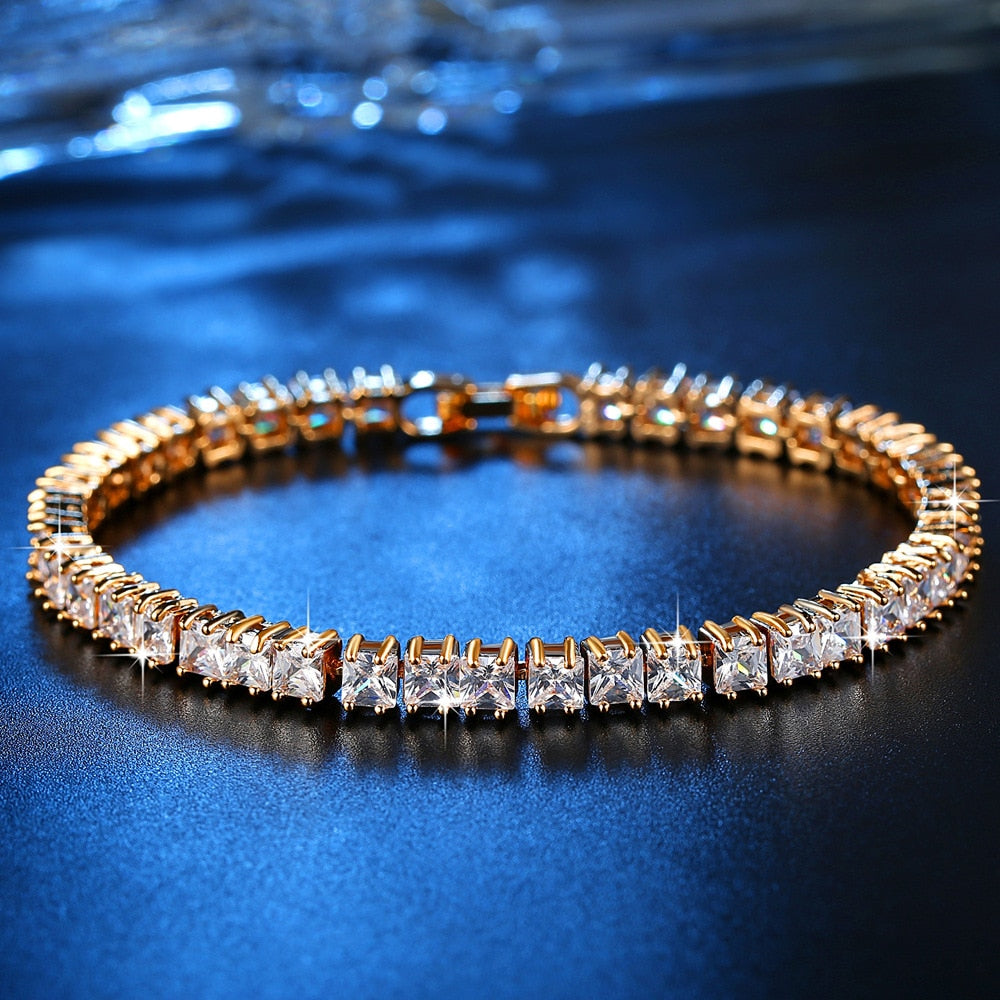 2022 New Luxury Princess Silver Color Tennis Bracelet Bangle on Hand 1.2 in x 7 in (3mm x 18cm)