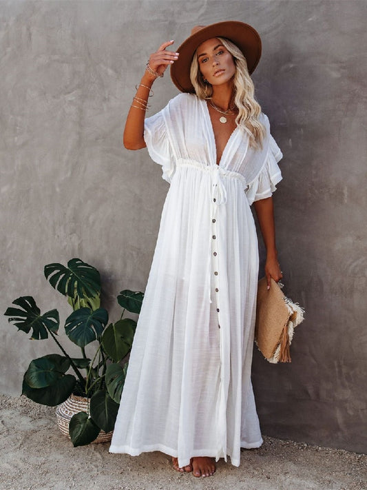 Sexy Bikini Cover-ups Long White Tunic Casual Summer or Spring Suit Cover