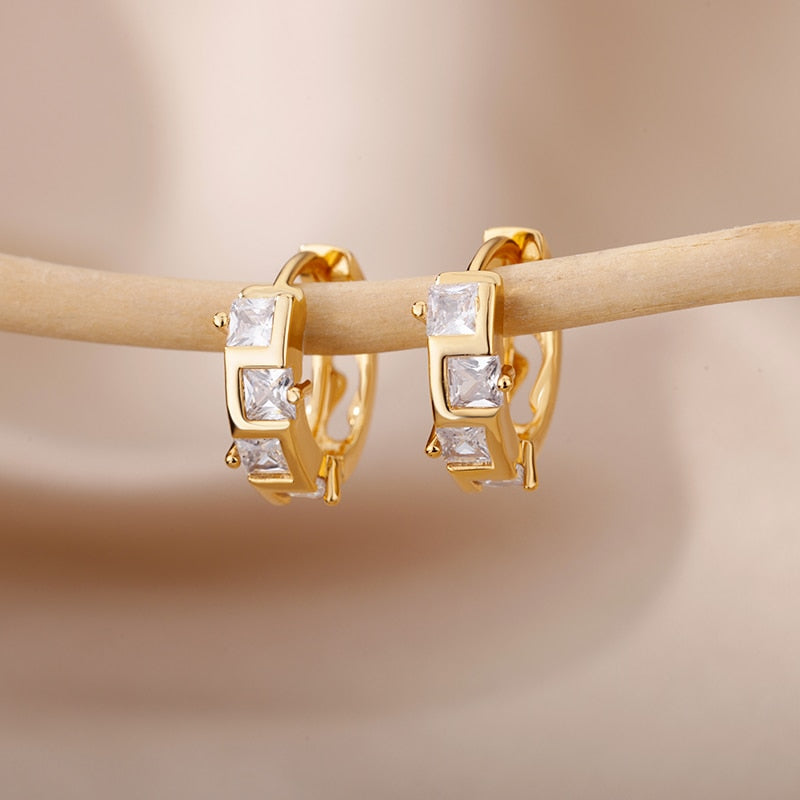 Gorgeous Heart Zircon Hoop Earrings in Stainless Steel Circle Huggie