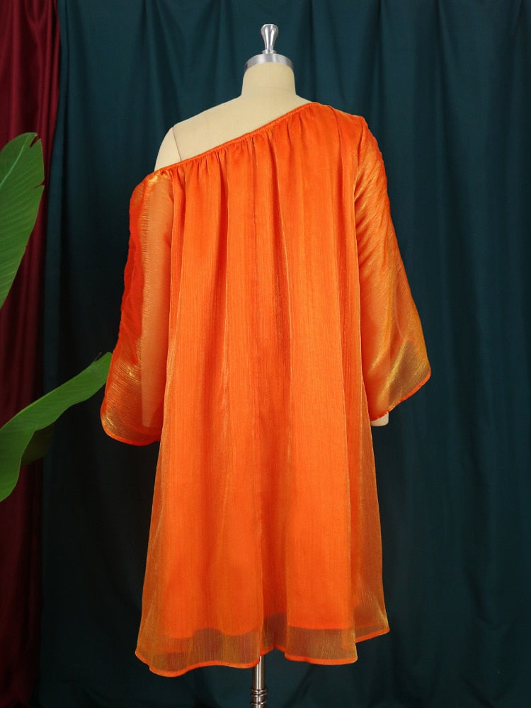 Plus Size Orange Dress with Should Off and Through Sleeve