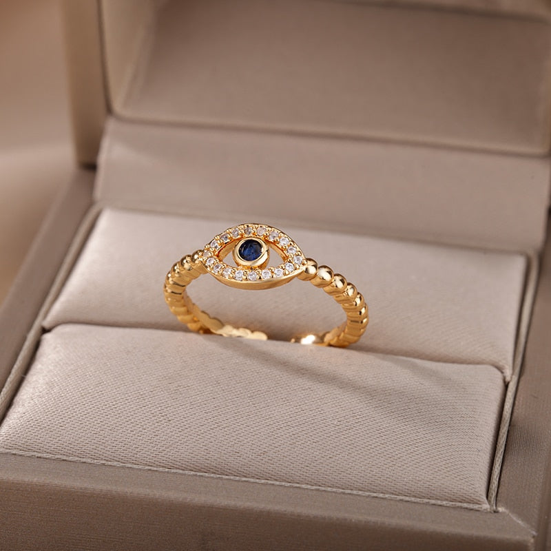 Resizable Ring Evil Eye Blue Zirconia Stone (Gold and Silver)