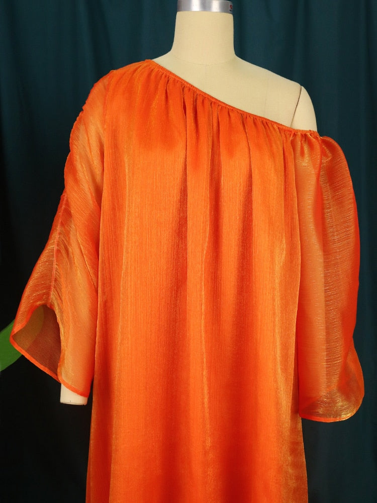 Plus Size Orange Dress with Should Off and Through Sleeve