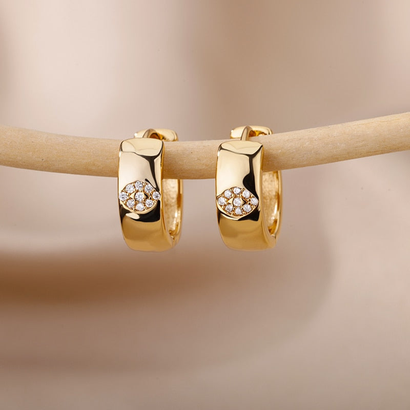 Gorgeous Heart Zircon Hoop Earrings in Stainless Steel Circle Huggie