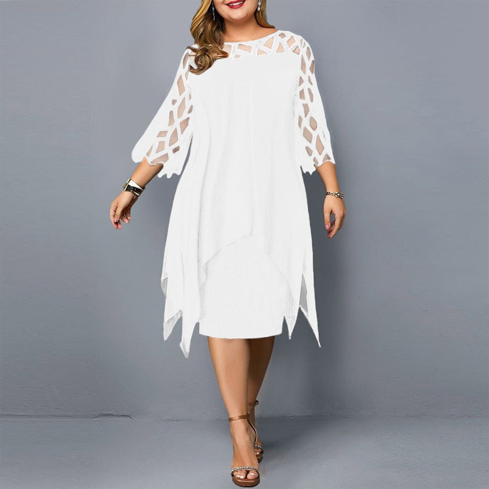 Elegant Plus Size Dresses with Long Sleeve and Lace Mesh