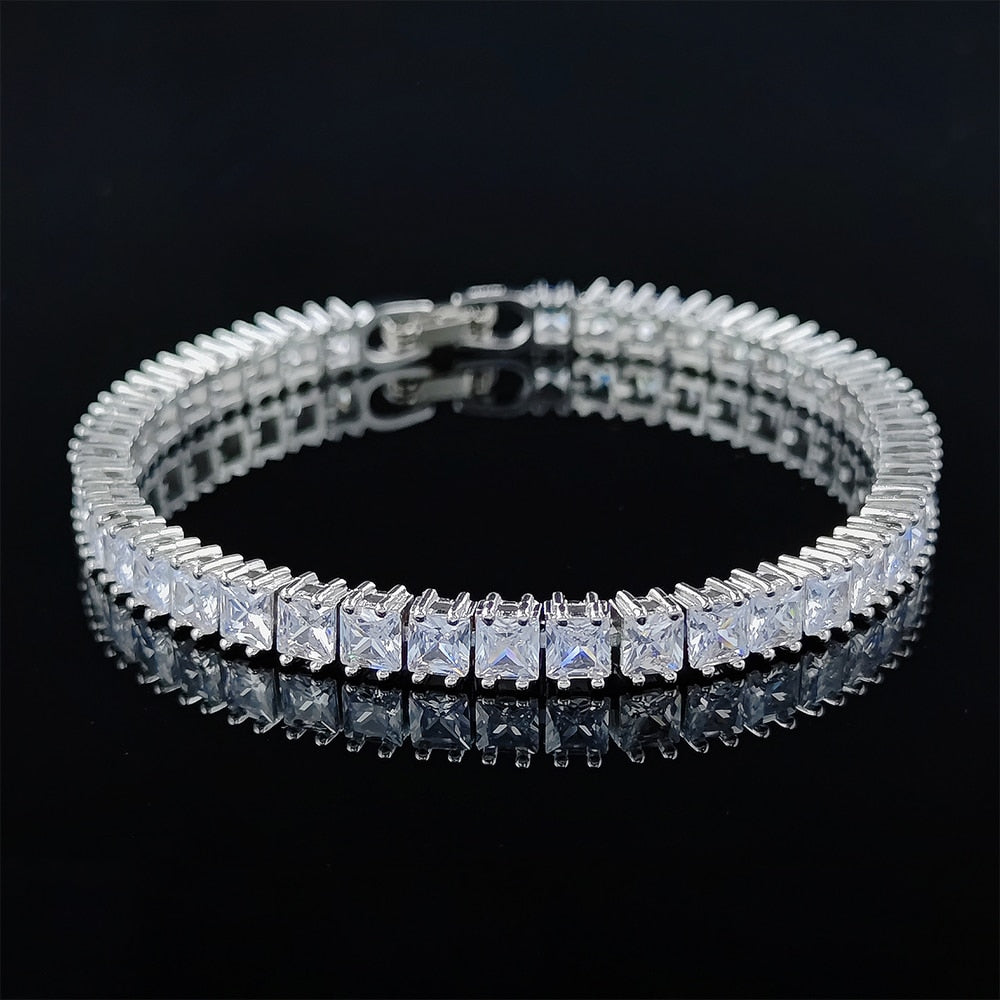 2022 New Luxury Princess Silver Color Tennis Bracelet Bangle on Hand 1.2 in x 7 in (3mm x 18cm)