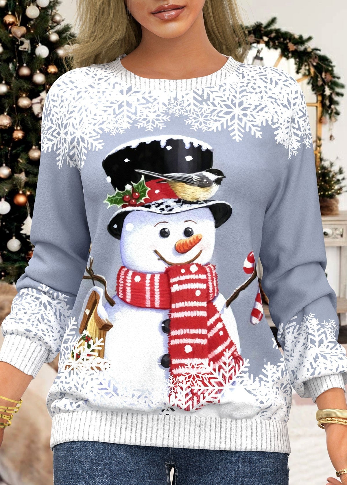 Christmas 3D Printed T-shirt Loose O-Neck Retro Pullover Blouse Shirt