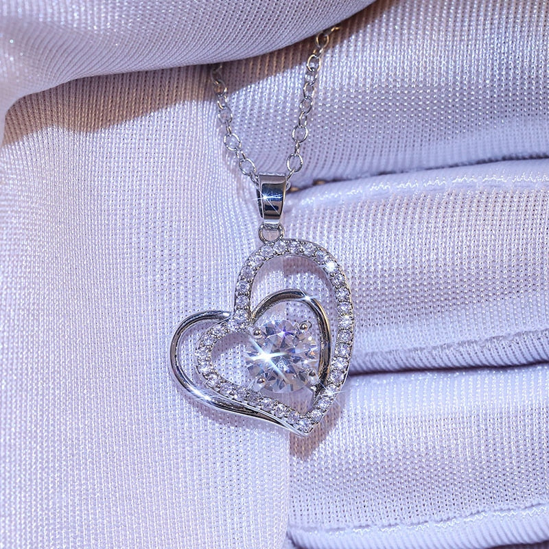 Hollow-out Design Double Heart Necklace