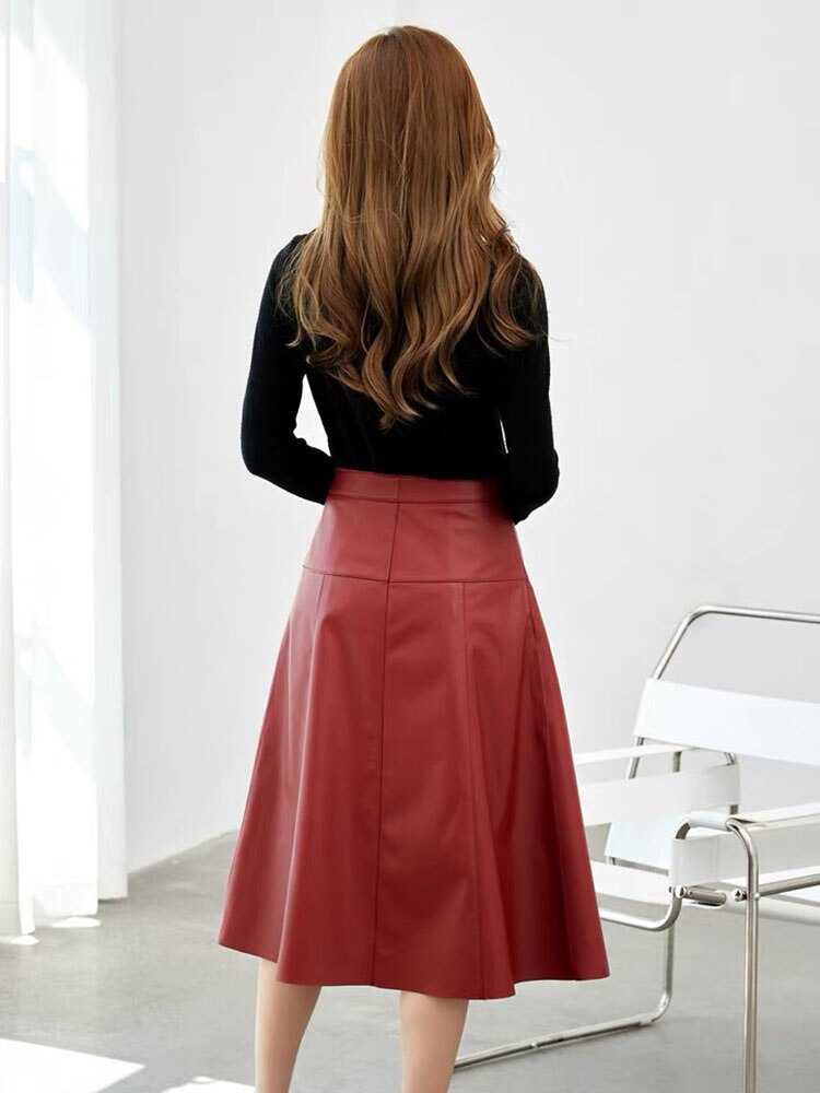 Long Leather Skirts with High Waisted - 100% Genuine Leather