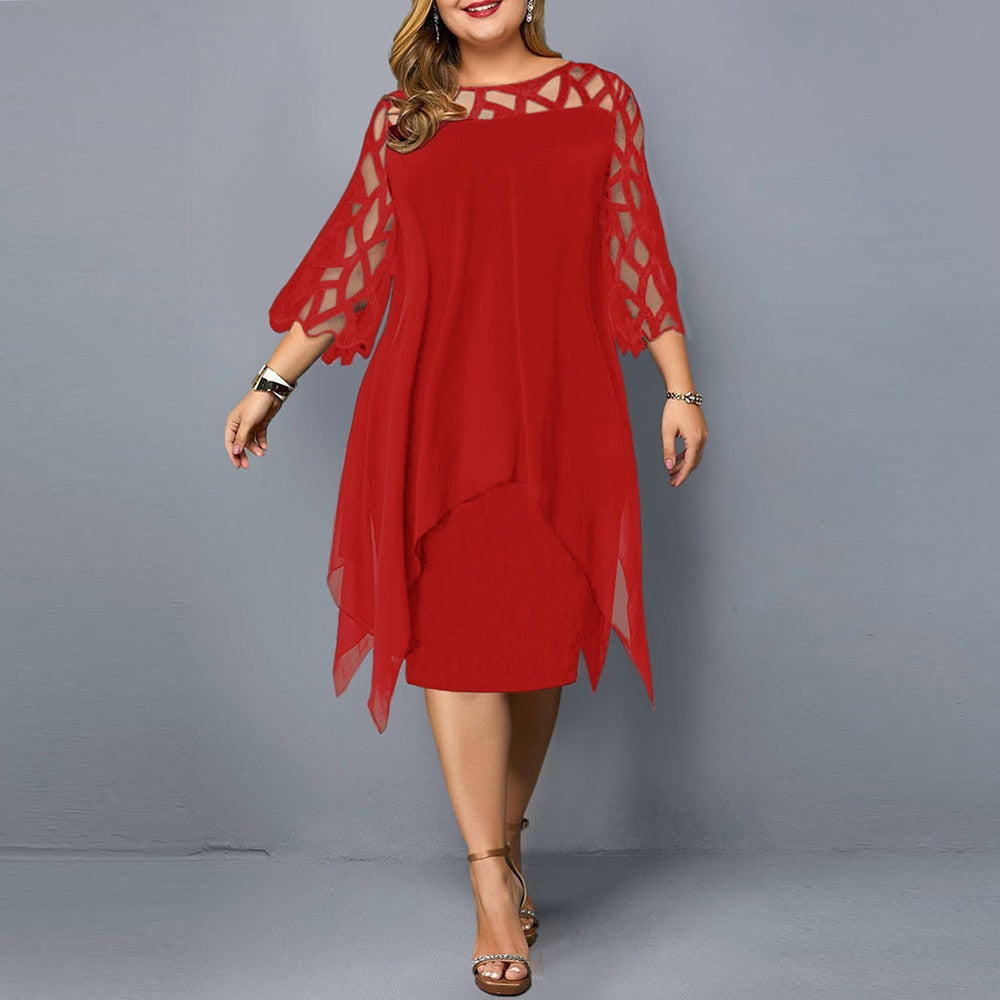 Elegant Plus Size Dresses with Long Sleeve and Lace Mesh