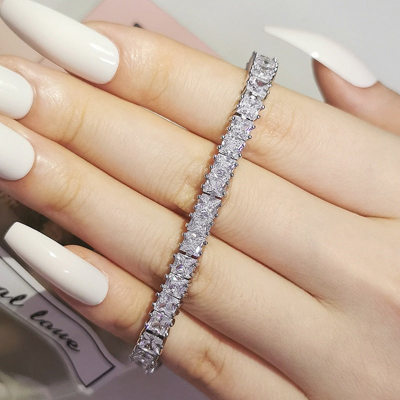 2022 New Luxury Princess Silver Color Tennis Bracelet Bangle on Hand 1.2 in x 7 in (3mm x 18cm)