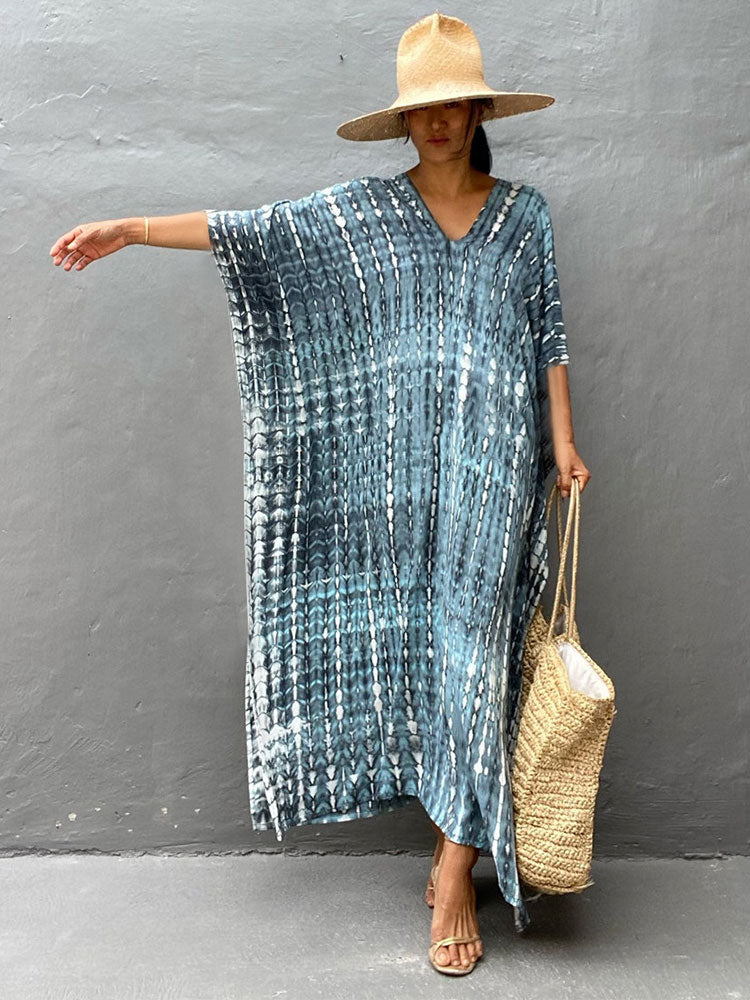 Bohemian Striped Women Beach Dress in different Prints Bathing Suit Cover Up Tunic