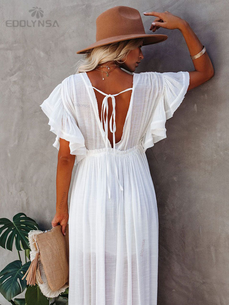 Sexy Bikini Cover-ups Long White Tunic Casual Summer or Spring Suit Cover