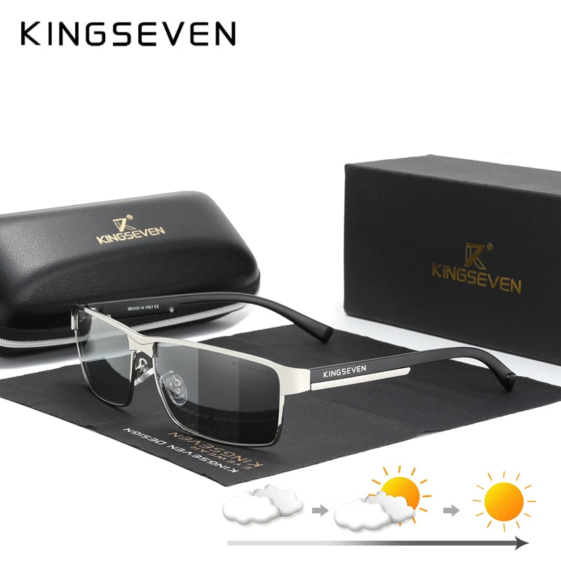 KINGSEVEN Moda Fotocromática Óculos de Sol Masculino Feminino Camaleão Polarizado Piloto Óculos de Sol Anti-reflexo Óculos de Condução UV400