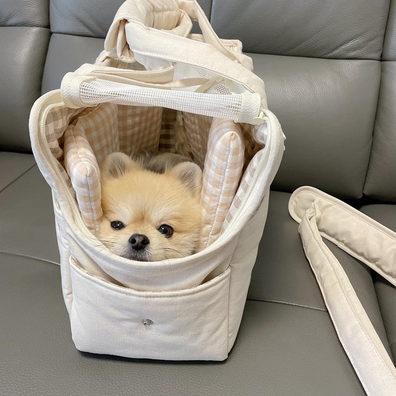 Linda bolsa portátil para cachorro com almofada para pães pequenos