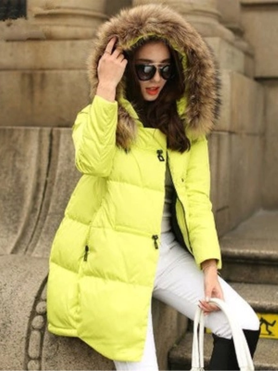 Parkas Long Thick and Warm Jacket Hooded Fur Zipper