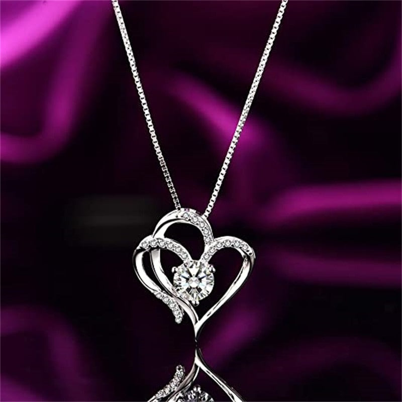 Hollow-out Design Double Heart Necklace