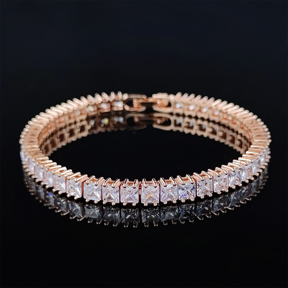 2022 New Luxury Princess Silver Color Tennis Bracelet Bangle on Hand 1.2 in x 7 in (3mm x 18cm)