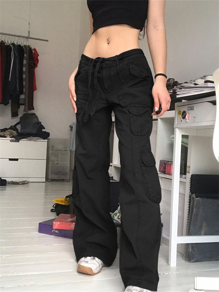 CHRONSTYLE Women High Waist Baggy Jeans Vintage Wide Straight Leg Boyfriend Denim Cargo Pants with Pockets Grunge Streetwear y2k