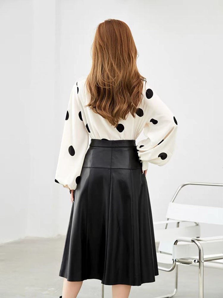 Long Leather Skirts with High Waisted - 100% Genuine Leather