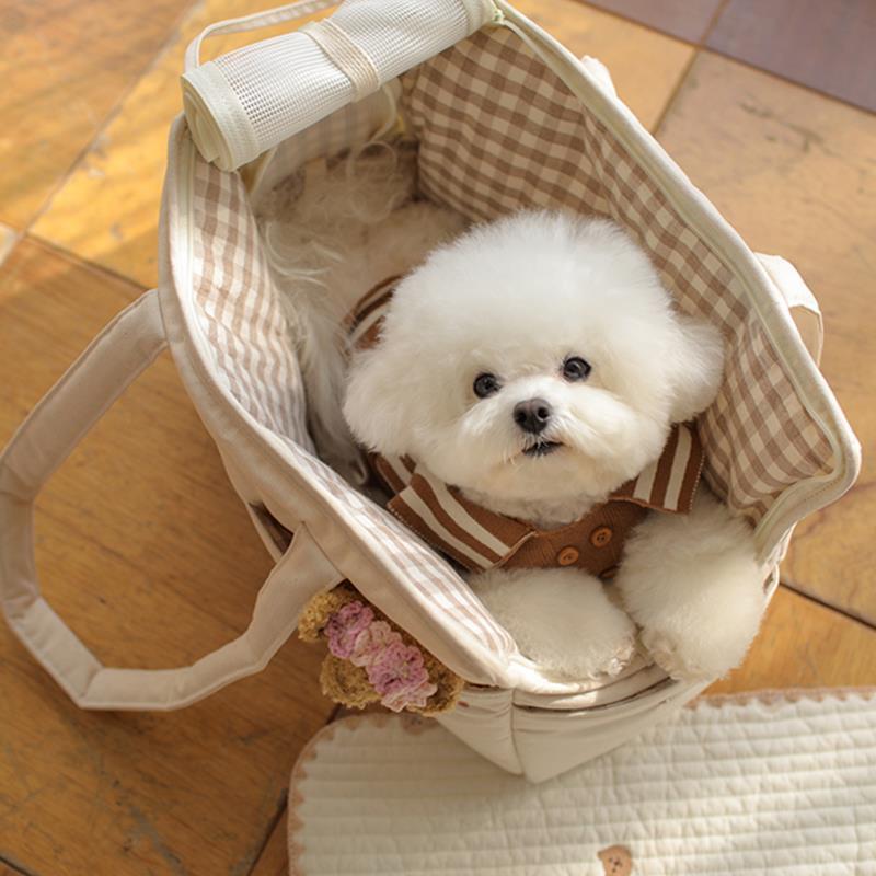 Linda bolsa portátil para cachorro com almofada para pães pequenos