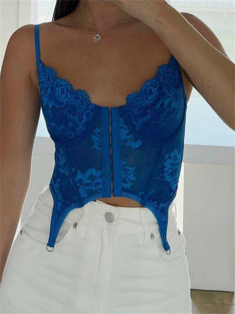 Lace Floral Corset Tank Tops