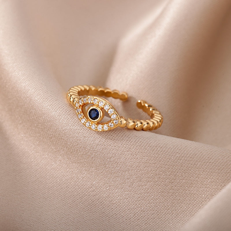 Resizable Ring Evil Eye Blue Zirconia Stone (Gold and Silver)