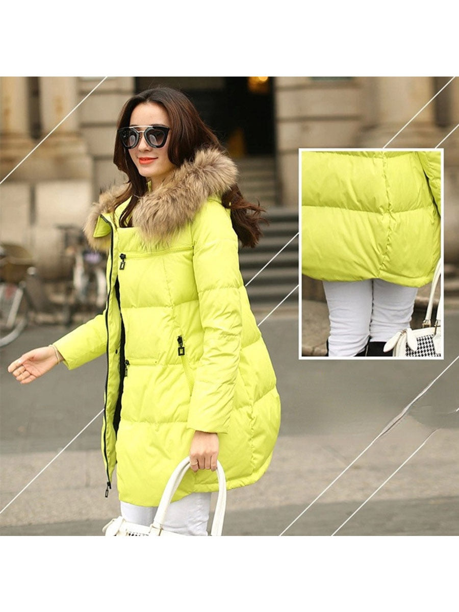 Parkas Long Thick and Warm Jacket Hooded Fur Zipper