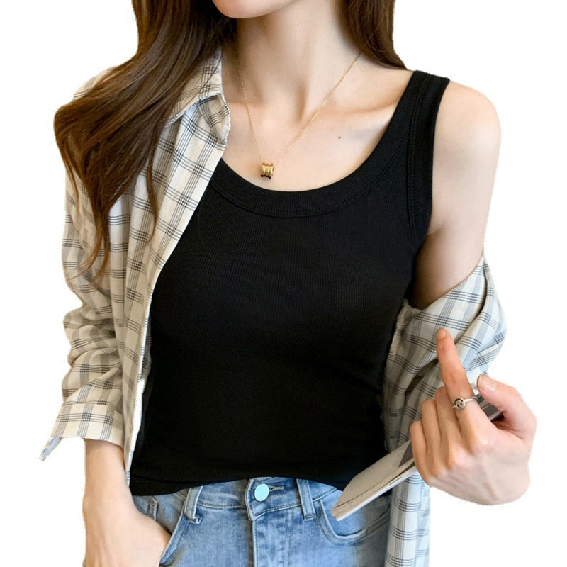 Top with U-neck Sleeveless and Basic Colors Casual