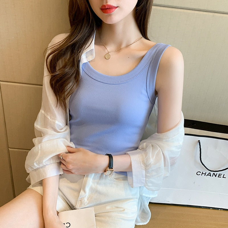 Top with U-neck Sleeveless and Basic Colors Casual