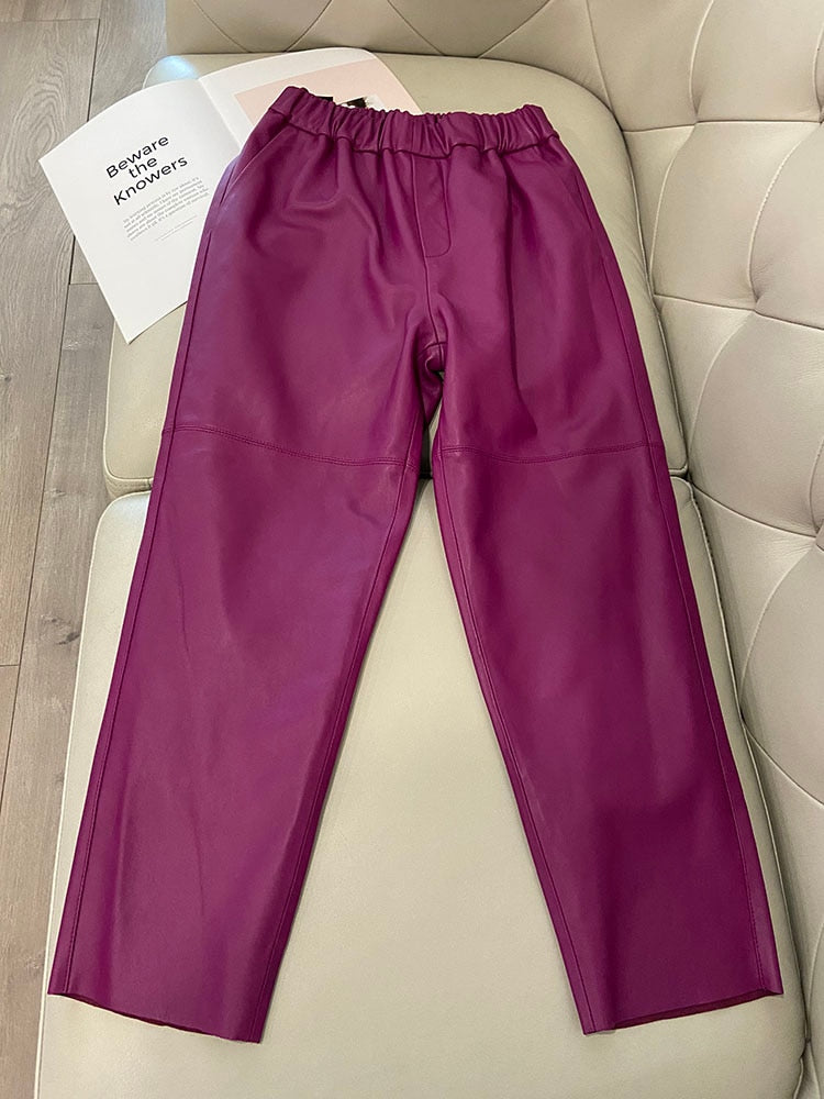 TOP SELLER ! Leather Pants Trousers with High Waist Harem - 100% Genuine Leather