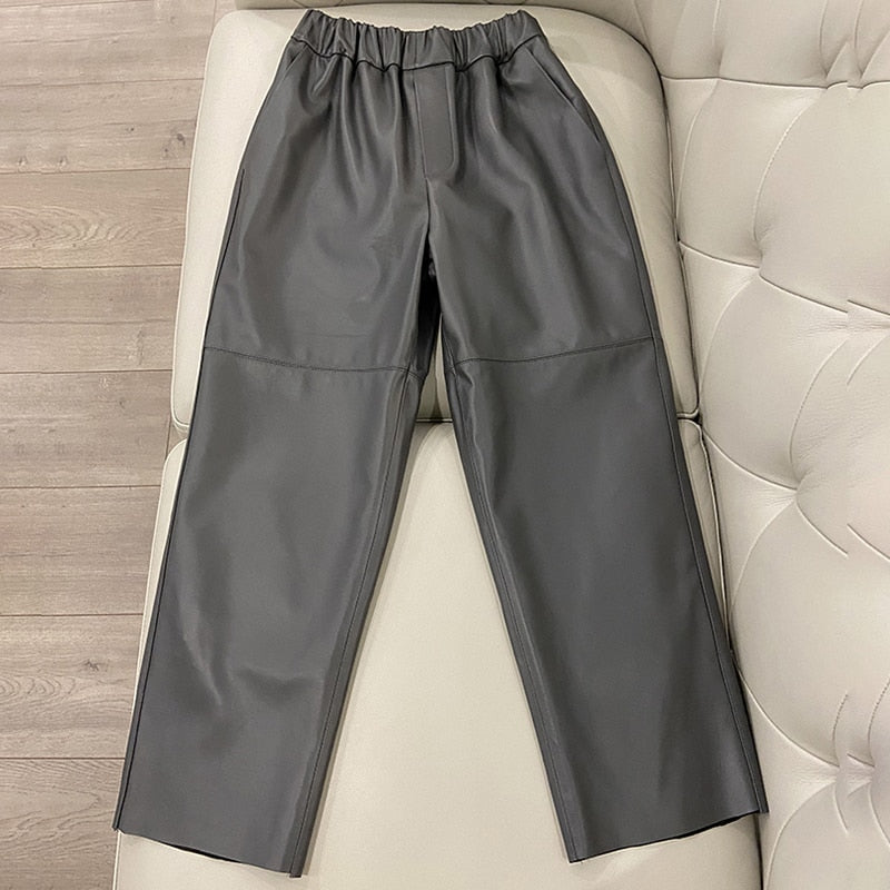 TOP SELLER ! Leather Pants Trousers with High Waist Harem - 100% Genuine Leather