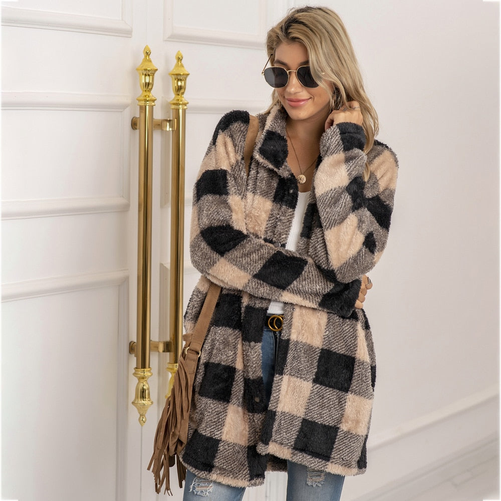 Wool Coat Plaid with Long Jacket and Long Sleeve